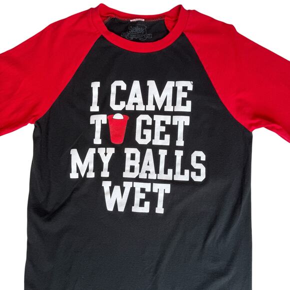 Beer Pong Novelty Shirt Mens Medium I Came To Get My Balls Wet T-Shirt Red Black - Picture 1 of 8